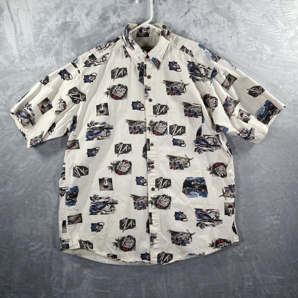 Woolrich Shirt men's XL Camping Planes Print Button Down Outdoor Cotton Casual